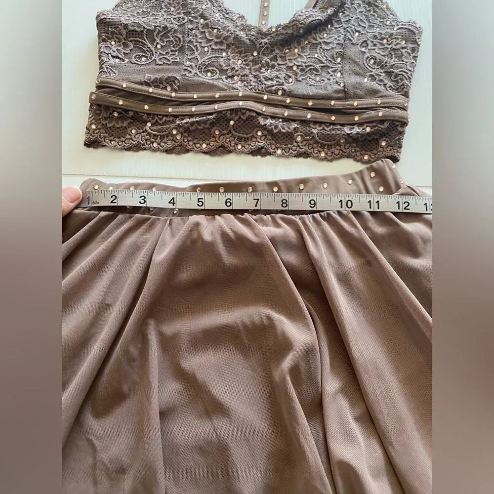 Weissman Elite solo custom Dance costume brown Lace 2 piece Top Skirt SL11015 MA